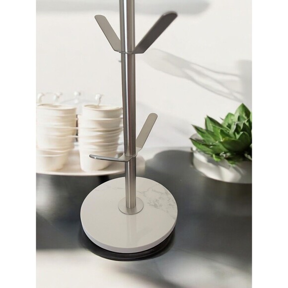 Mug Holder Tree with White Marble Base, 8 Silver Hooks And Stand 18 Inch - Picture 3 of 7